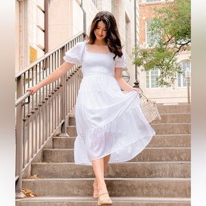 Merokeety Women's Square Neck Puff Sleeve Midi Dress Size S